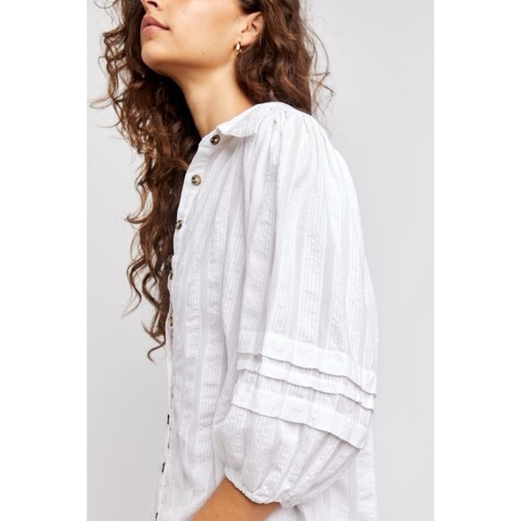 Free People Happy Days Blouse Ivory Size Medium - Picture 6 of 16